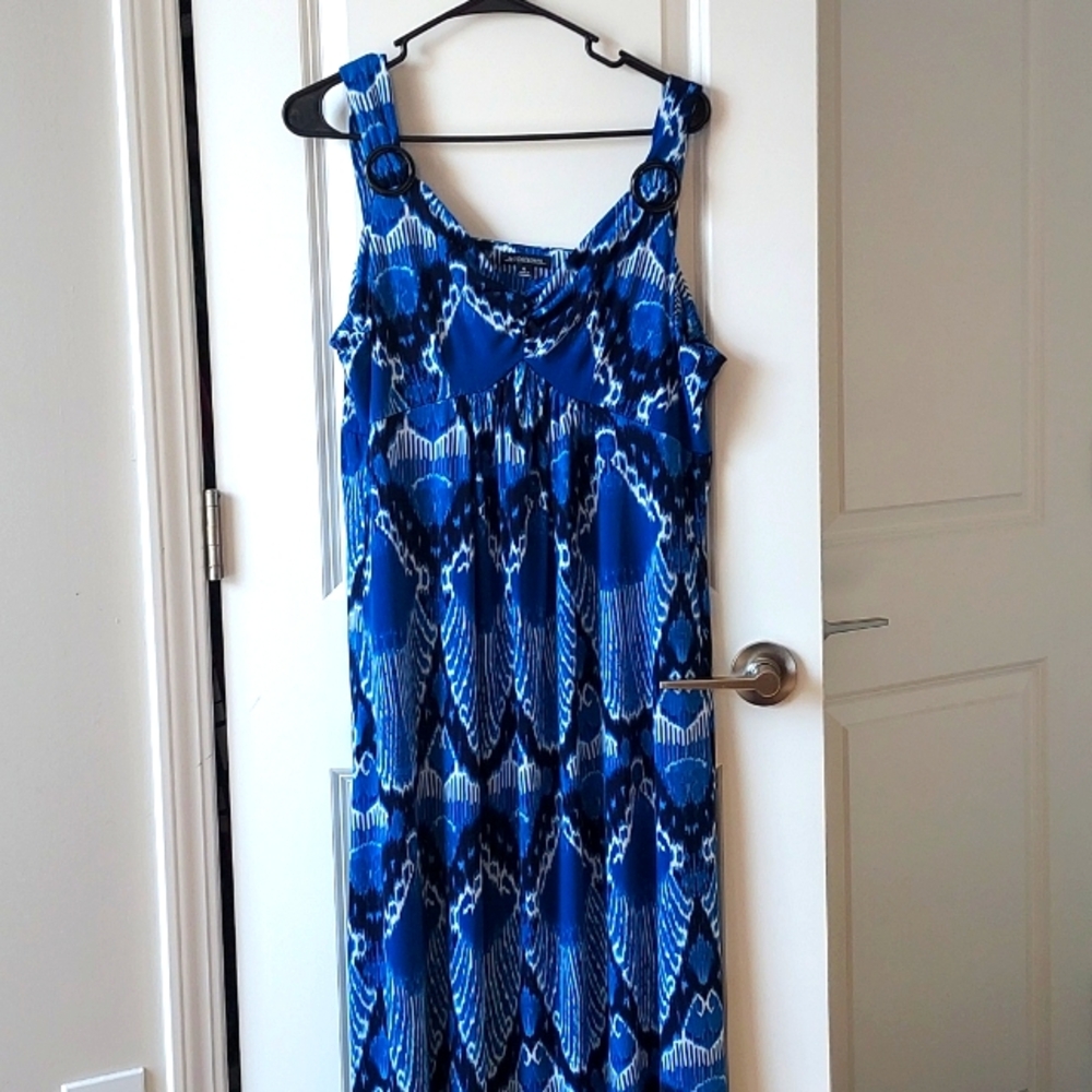 Notations sleeveless maxi dress xl blue black white throughout